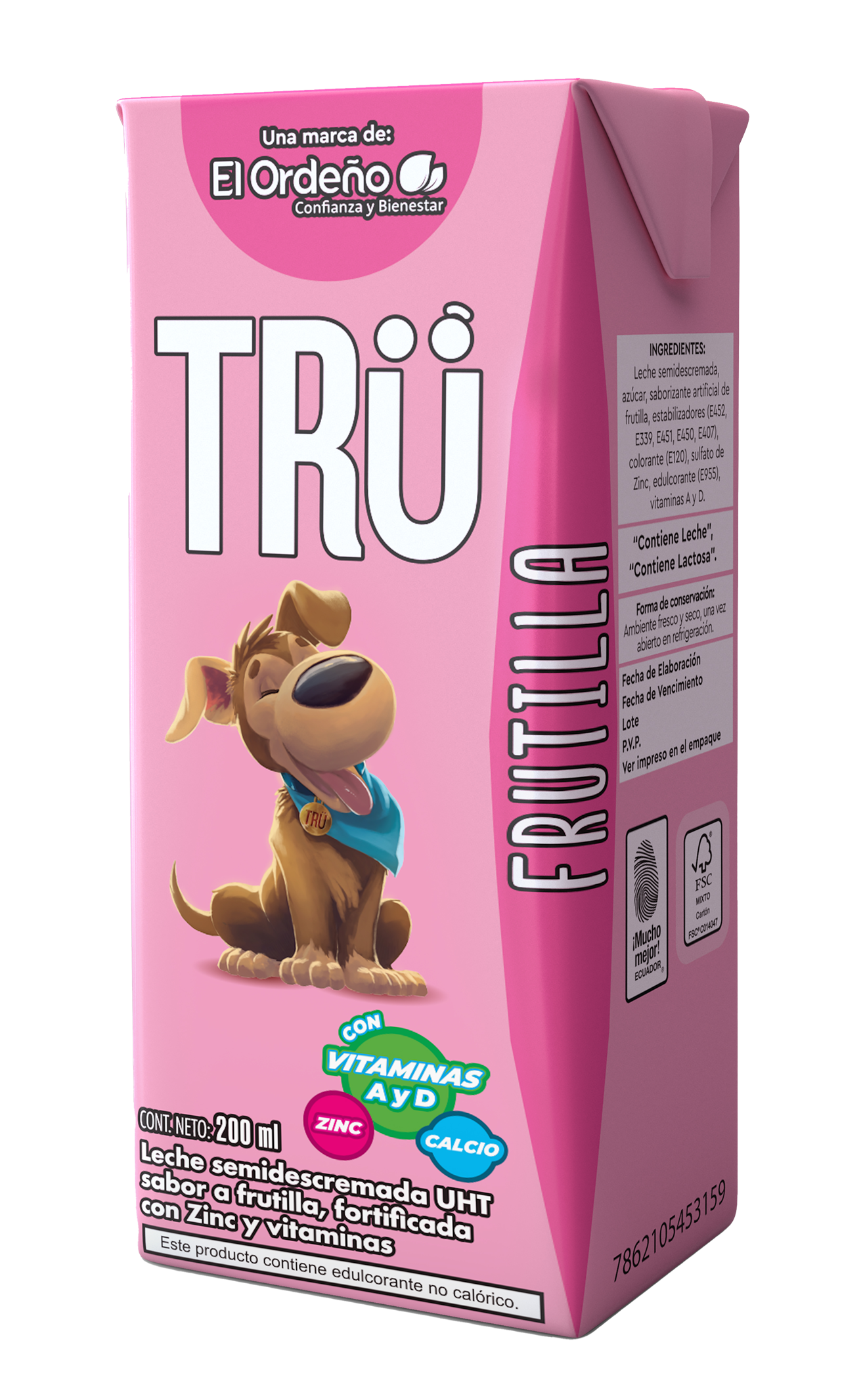 Leche semidescremada sabor a fresa TRU en Quito